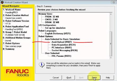 Fanuc Ascii upload option in robot guide